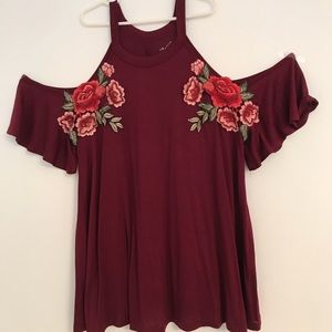 Cute maroon floral off the shoulder tank top